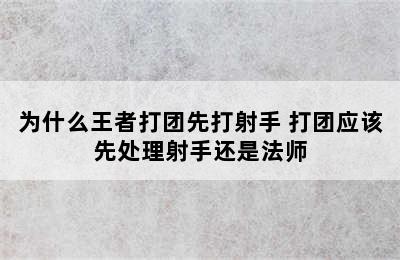 为什么王者打团先打射手 打团应该先处理射手还是法师